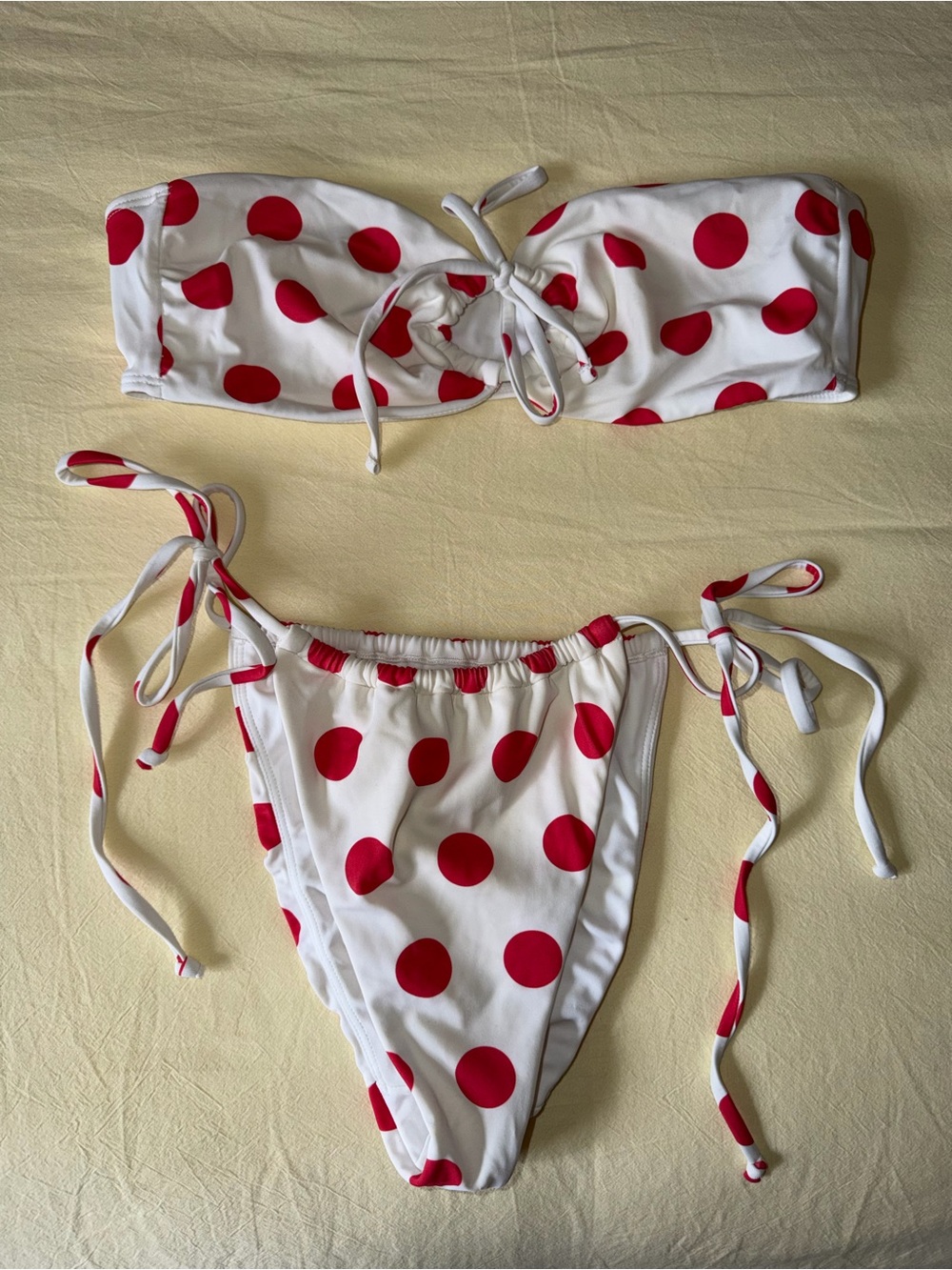 PacSun Swim White Bikini with Red Polka Dots Tie-Side Set